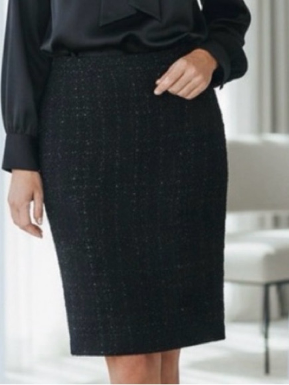 Calvin Klein Wide Waist Tweed Pencil Skirt